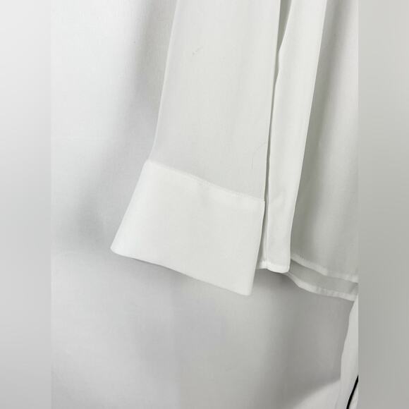 Express White Tie Neck Blouse Black Piping Long Sleeve Silky Small - Picture 11 of 13